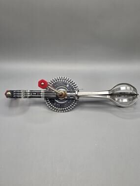 Vintage EKCO High Speed Egg Beater Red Bakelite Handles Stainless Hand Mixer